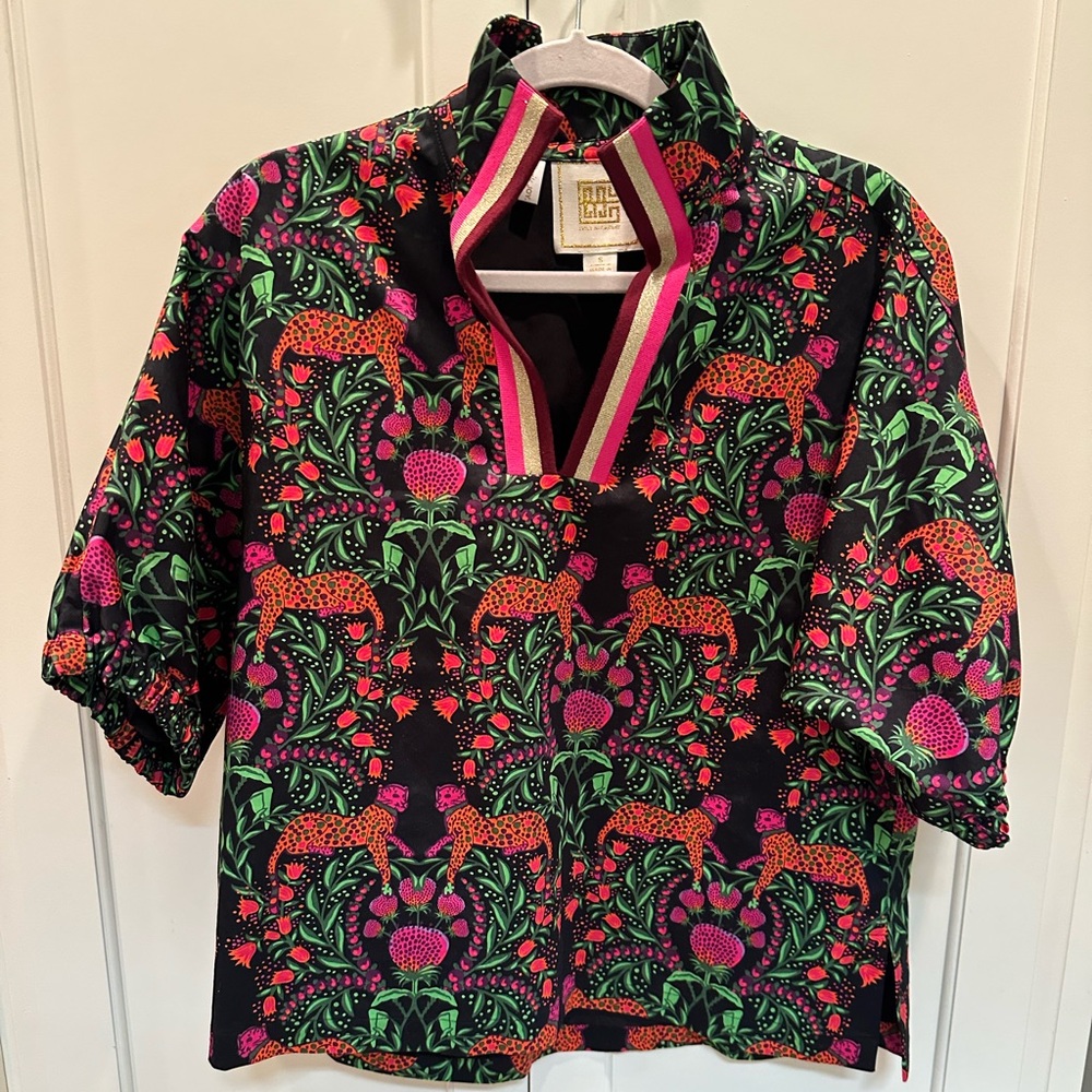 Mata Traders Black and Green Printed Blouse